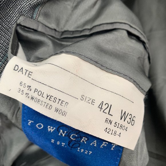 Vintage Mens Towncraft Suit Wool Blazer Cream Black 2 Button Size 42L W36 Jacket - Picture 14 of 16